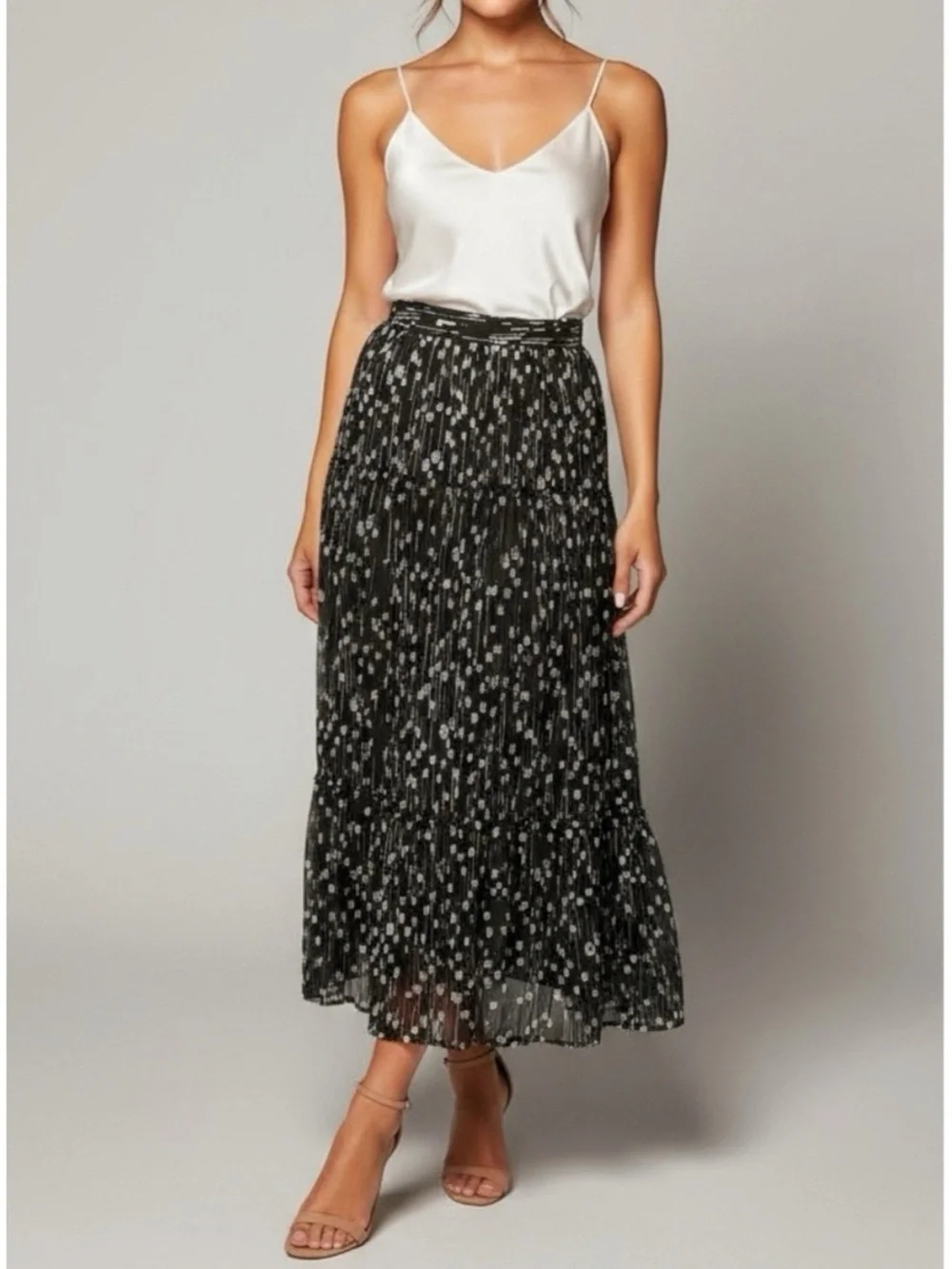 SABINA MUSAYEV Portia Maxi Skirt, Silver Black, Small